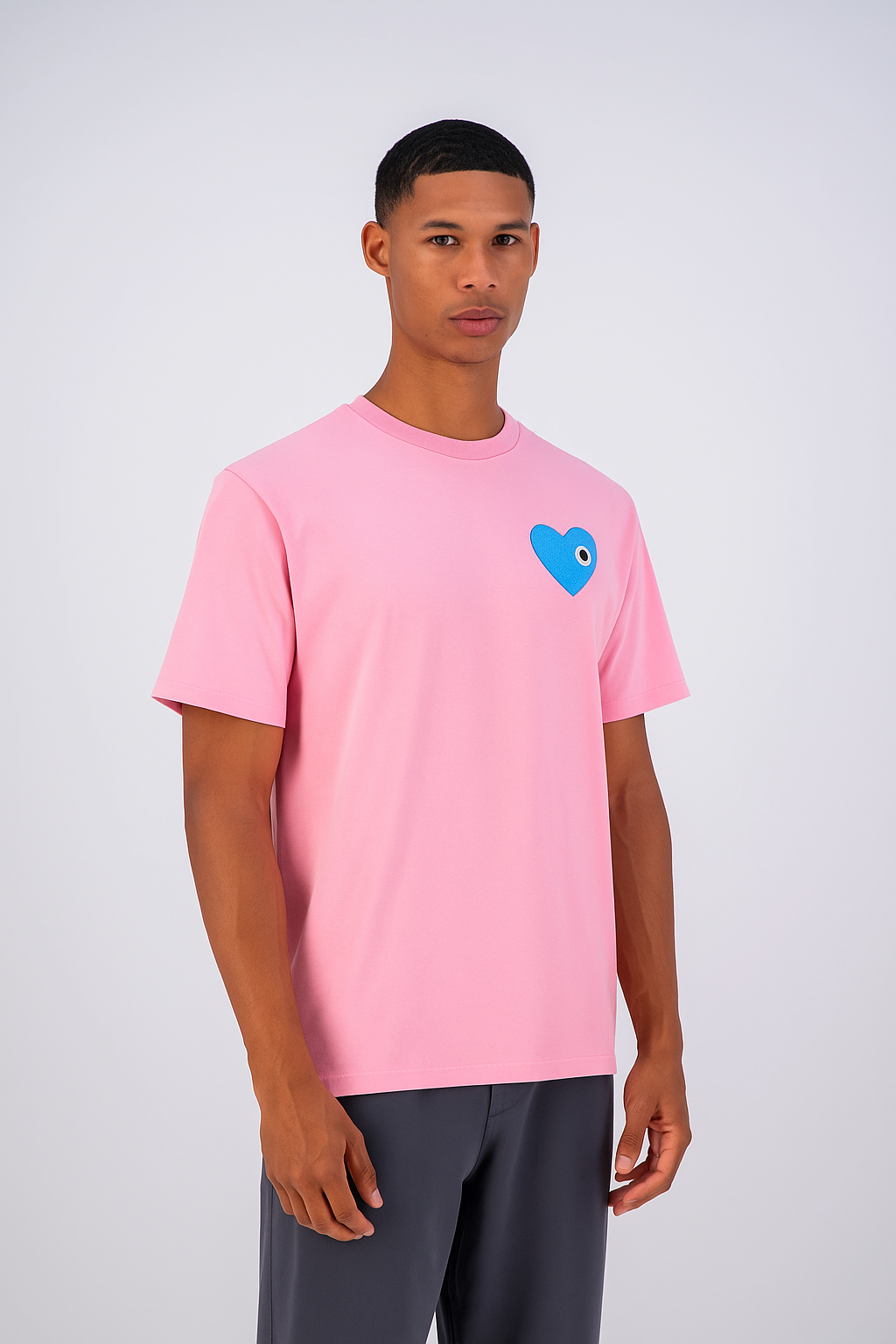 T-shirt LOVE Rose - Coeur brodé Bleu