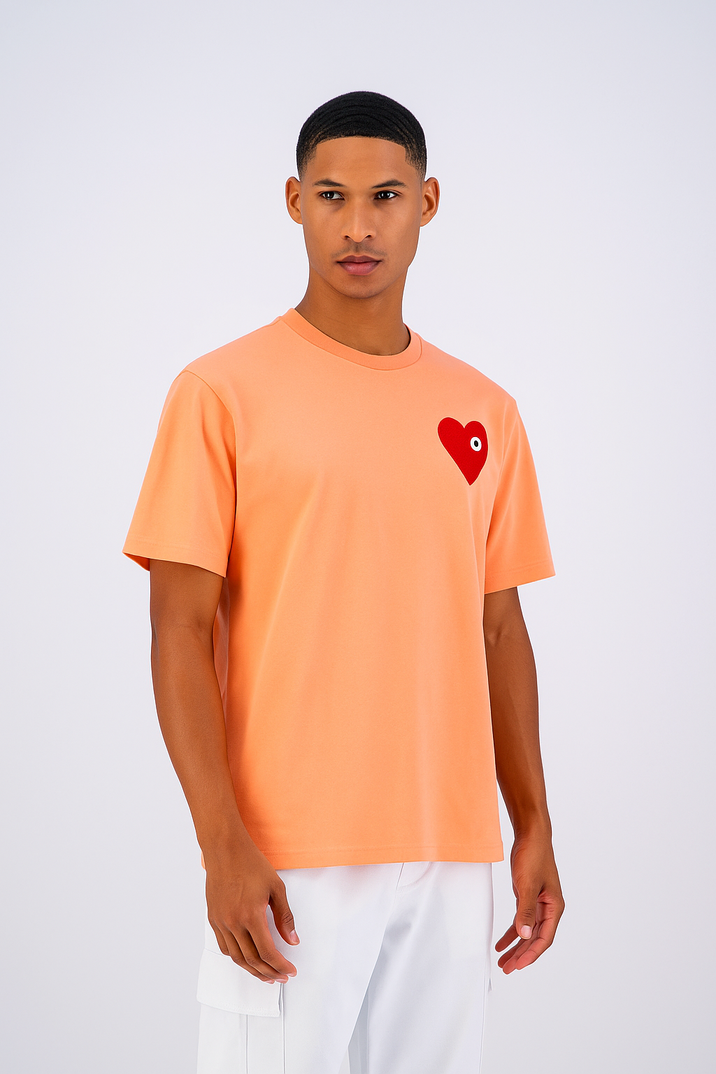 T-shirt LOVE Saumon - Coeur brodé Rouge