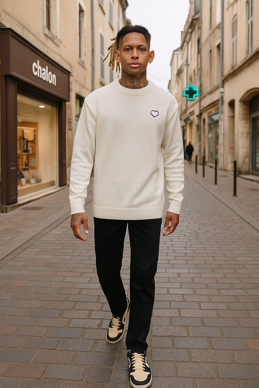 Pull Venise Blanc - Uni & Double Cœur