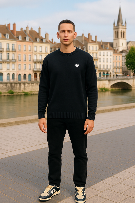 Pull Venise Noir - Uni & Double Cœur