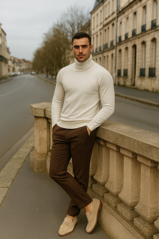 Pull col roulé Beige- Rapidité et Elegance