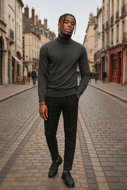 Pull col roulé Gris- Rapidité et Elegance