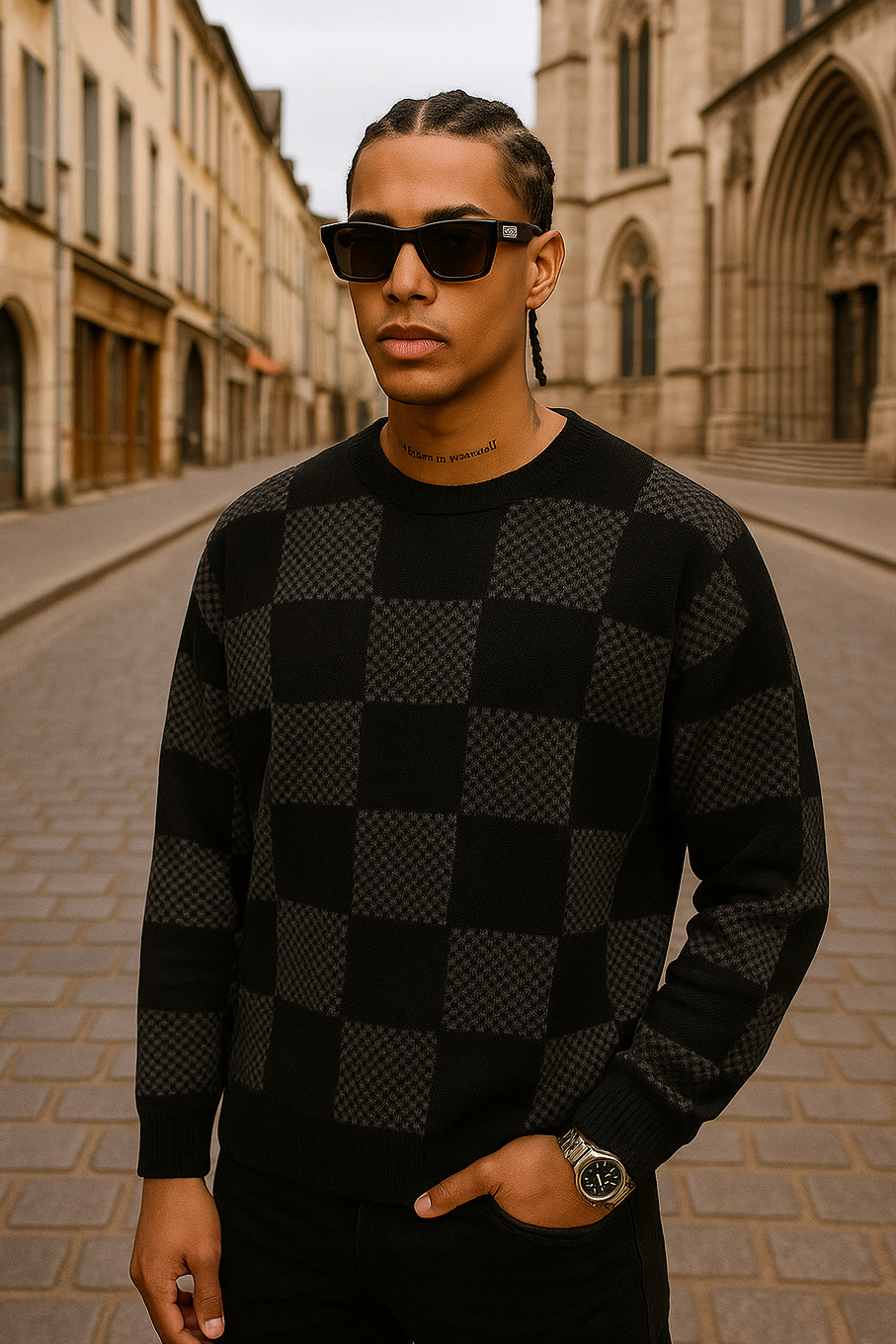 Pull Carreau Noir - Quadrillé et Moderne