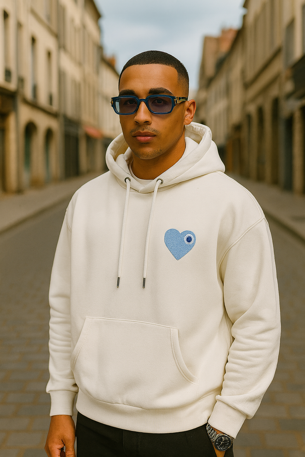 Sweat LOVE Blanc - Coeur brodé Bleu