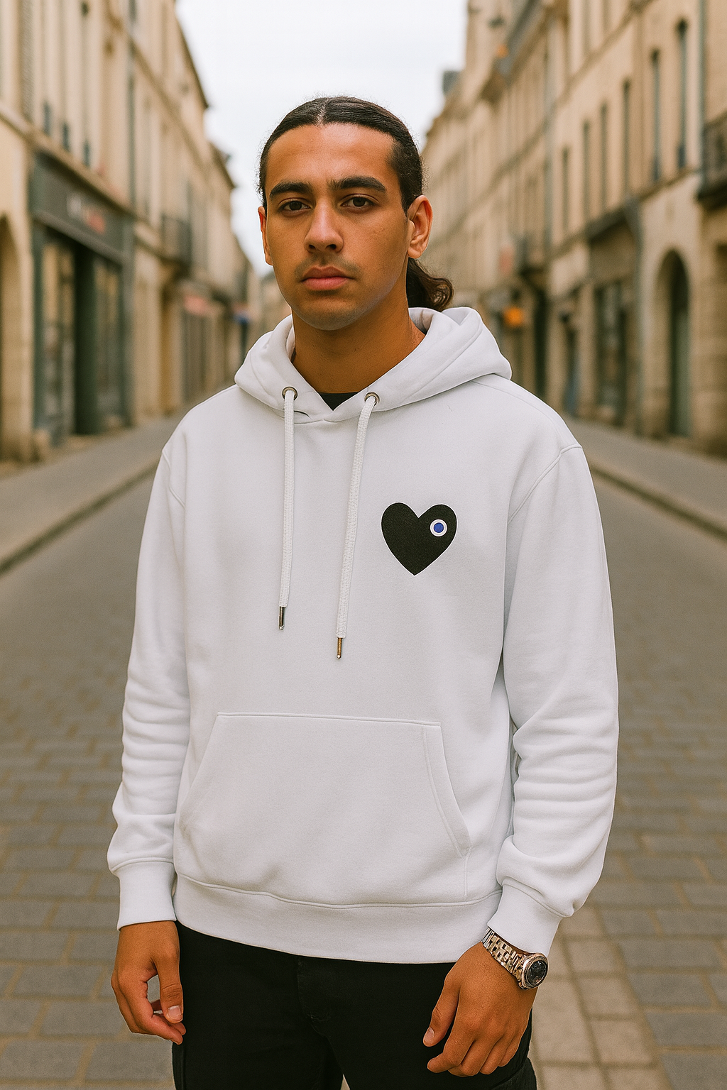 Sweat LOVE Blanc - Coeur brodé Gris Anthracite