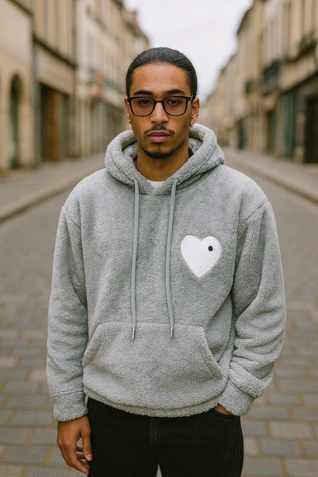 Sweat LOVE Gris fourrure - Coeur brodé Blanc