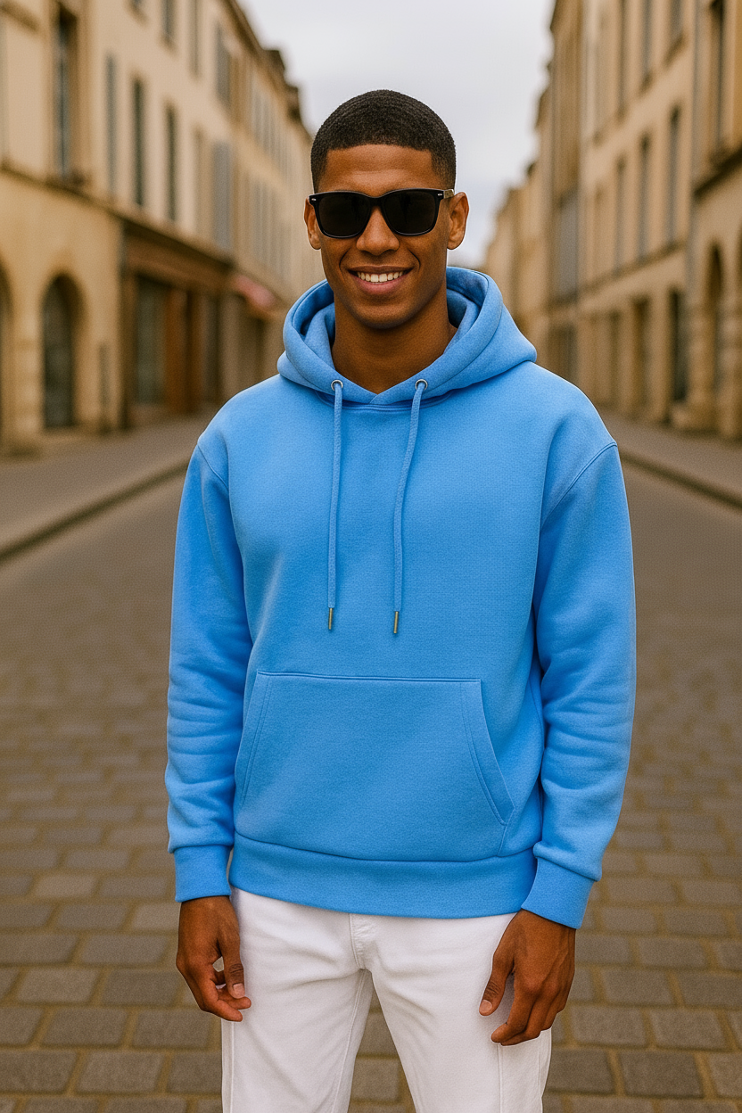 Sweat Uni Bleu Oversize – Simplicité Urbaine, Confort Premium