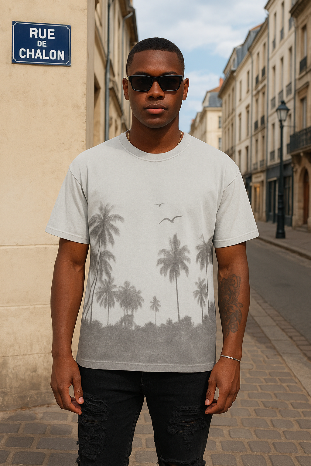 T-shirt Palmier Gris – Style Estival Urbain