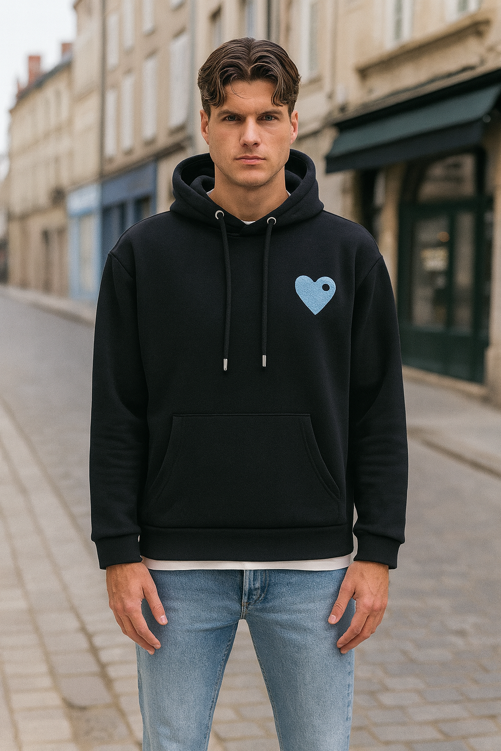 Sweat LOVE Noir - Coeur brodé Bleu