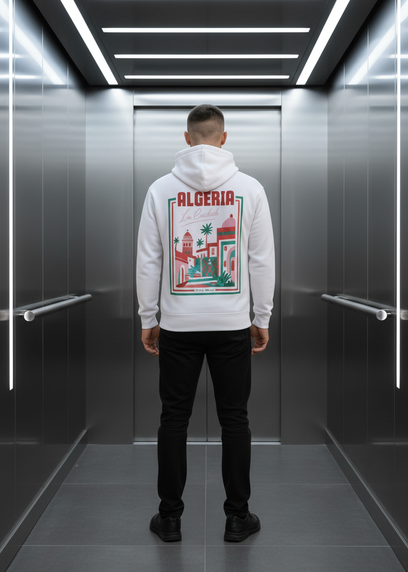 Sweat Algéria Blanc : Coupe Droite & Style minimaliste