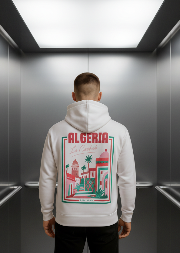 Sweat Algéria Blanc : Coupe Droite & Style minimaliste