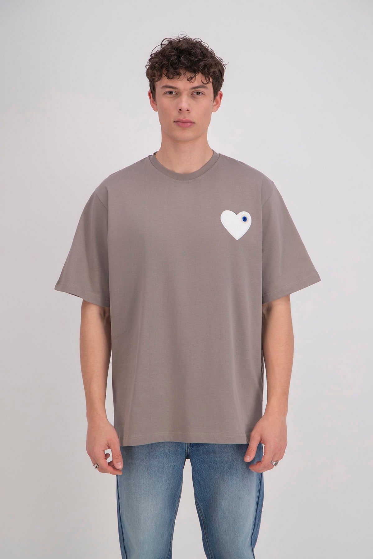 T-shirt LOVE Marron - Coeur brodé Blanc