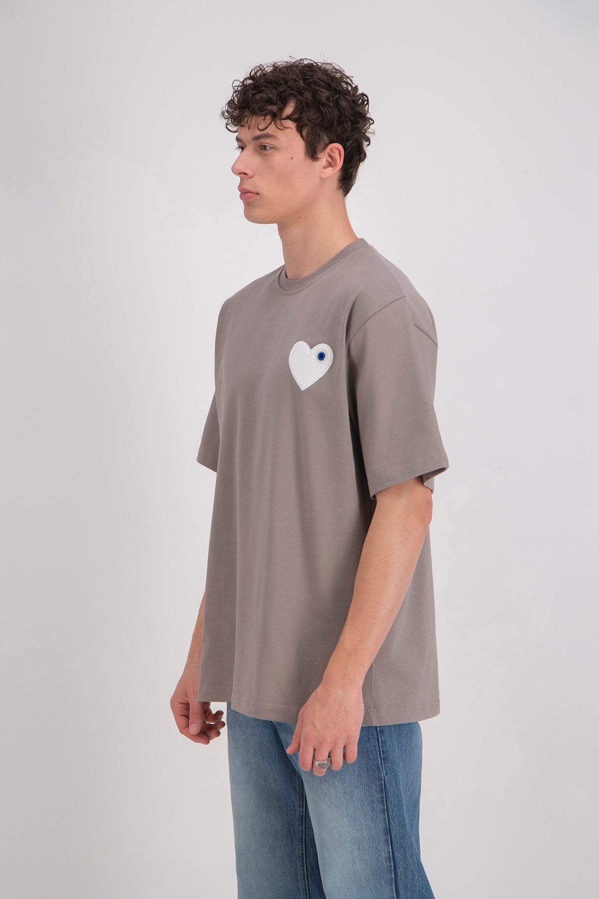 T-shirt LOVE Marron - Coeur brodé Blanc