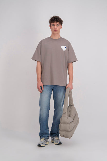 T-shirt LOVE Marron - Coeur brodé Blanc
