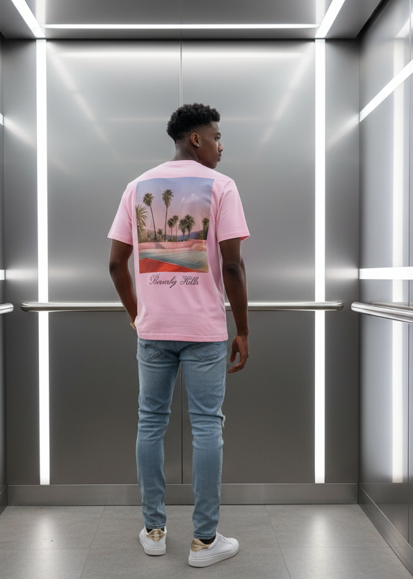 T-shirt Beverlly Hills Rose : Coupe droite & Style Urbain