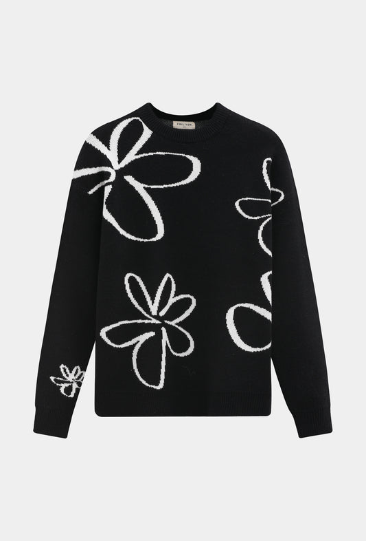 Pull Naples Noir- Motifs à Fleurs Mode