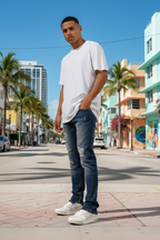Jean Miami Bleu dirty : FitSlim Zippé  & Denim Destroy