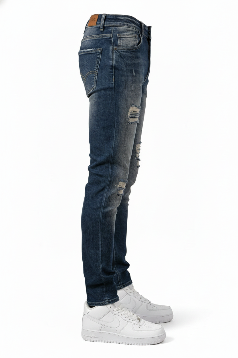 Jean Miami Bleu dirty : FitSlim Zippé  & Denim Destroy