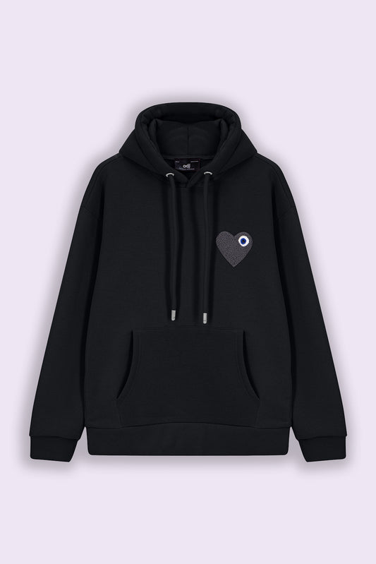 Sweat LOVE Noir - Coeur brodé Gris anthracite