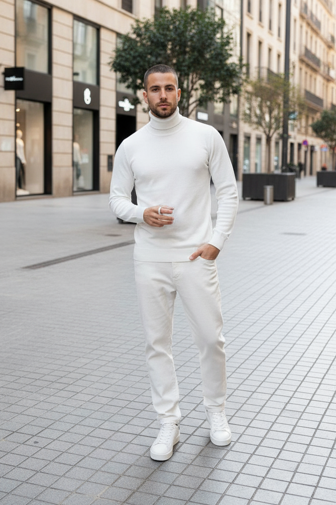 Pull col roulé Barcelone Beige- Fast & Elegance