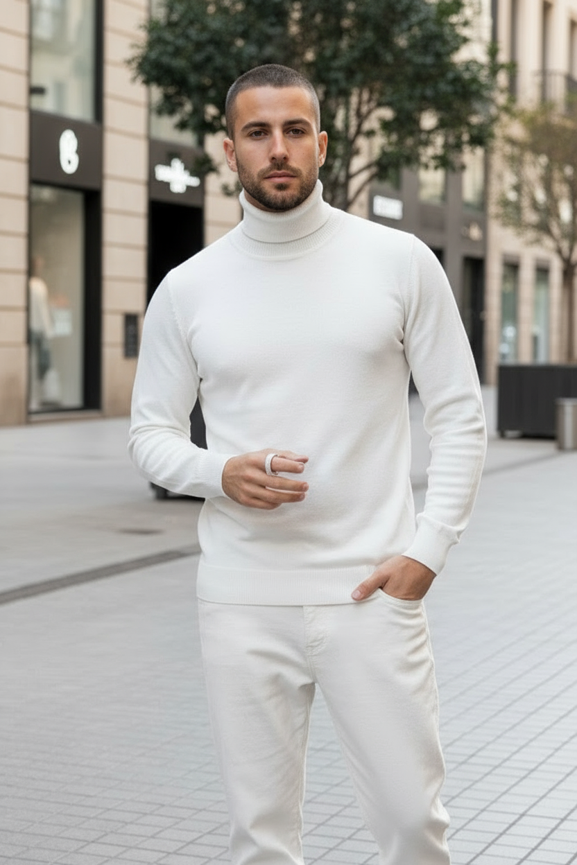 Pull col roulé Barcelone Beige- Fast & Elegance