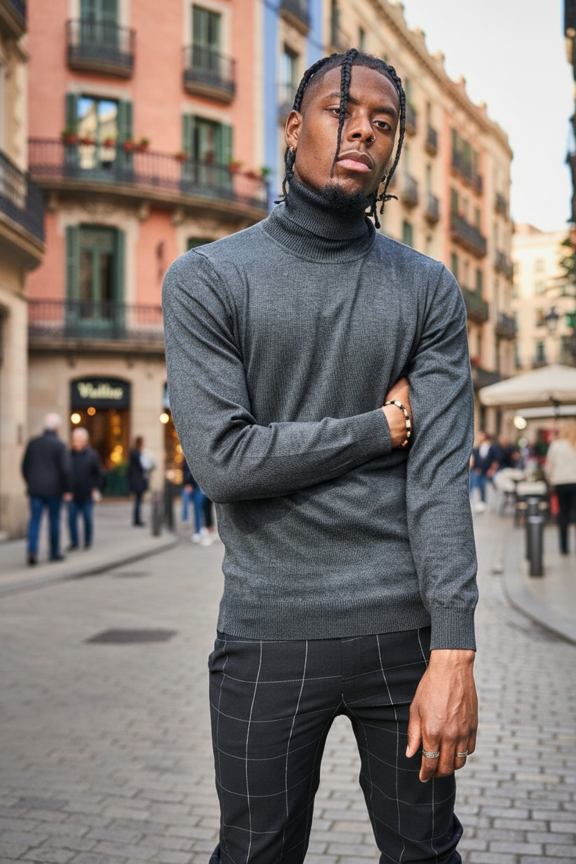 Pull col roulé Barcelone Gris- Fast & Elegance