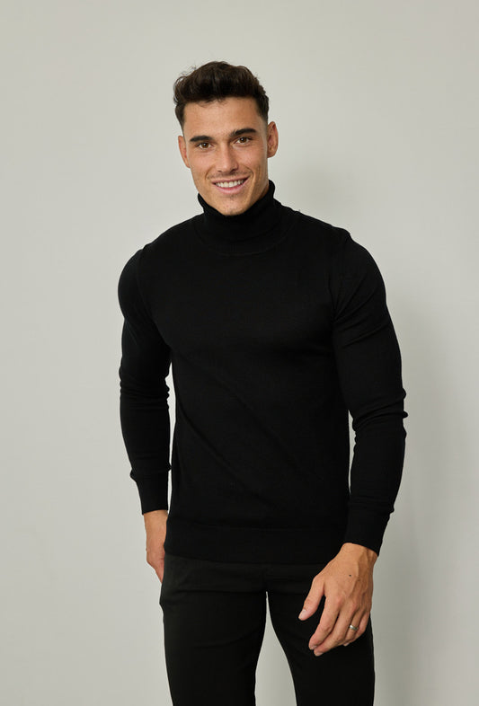 Pull col roulé Noir- Rapidité et Elegance