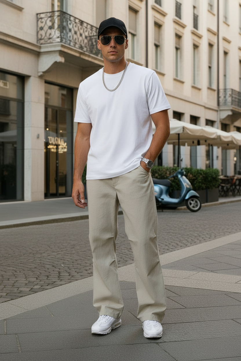 Pantalon Turin vert : Coupe large & tendance