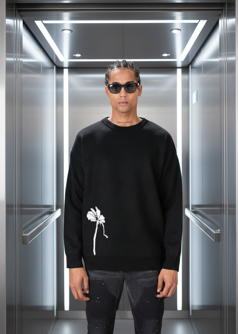 Pull Cannes Noir : Coupe droite  & Code Fleur