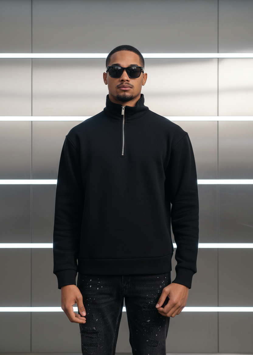Pull Paris Noir : Droit & Zippé