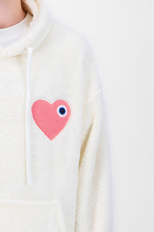 Sweat LOVE Blanc fourrure - Coeur brodé Rose