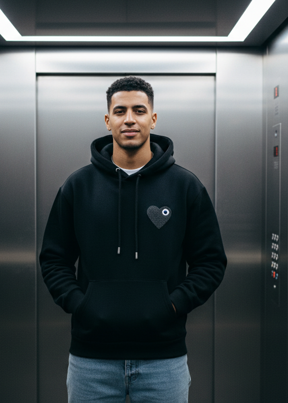 Sweat LOVE Noir : Coeur Gris & Style minimaliste