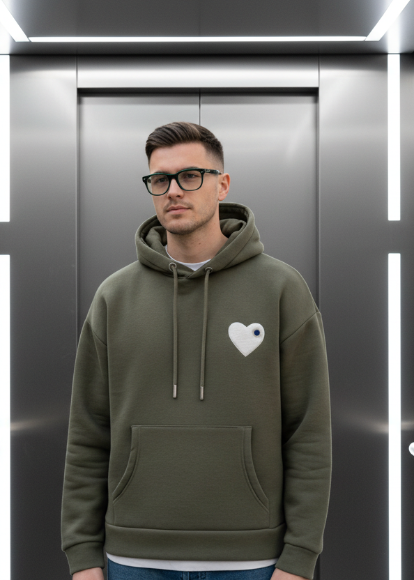 Sweat LOVE Vert : Coeur blanc & Style minimaliste