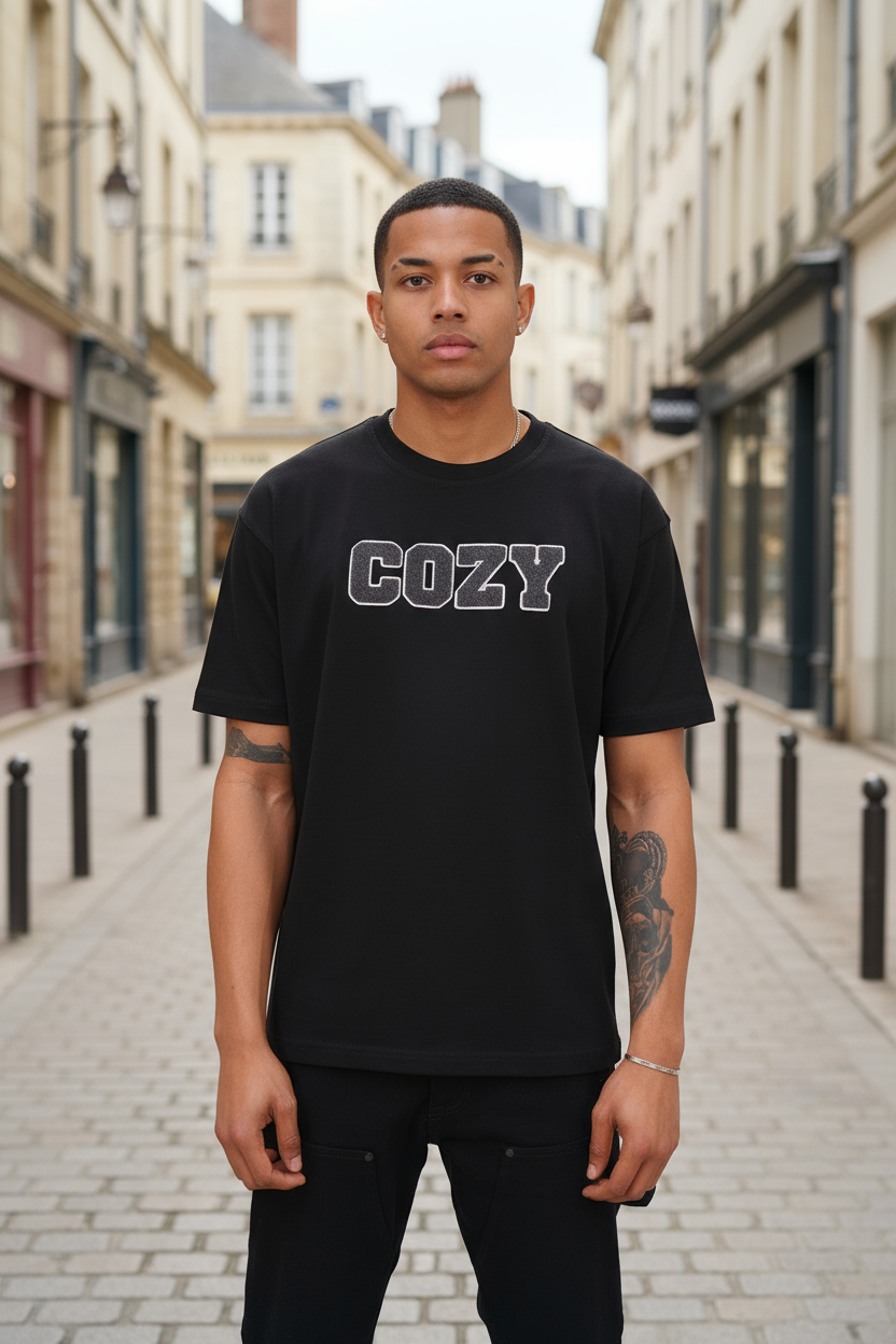 T-shirt Cosy Noir – Streetwear Minimaliste et Attitude