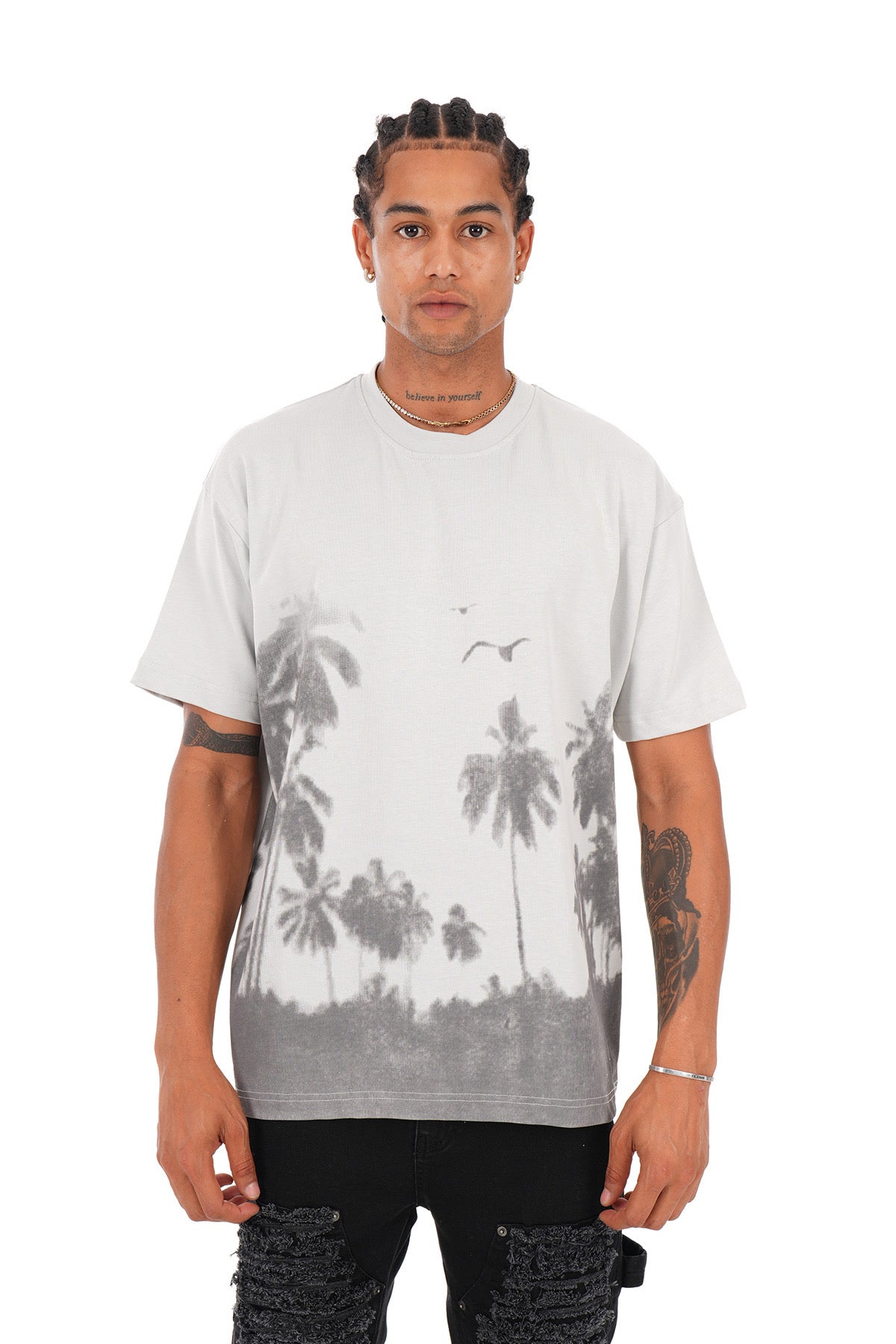 T-shirt Palmier Gris – Style Estival Urbain