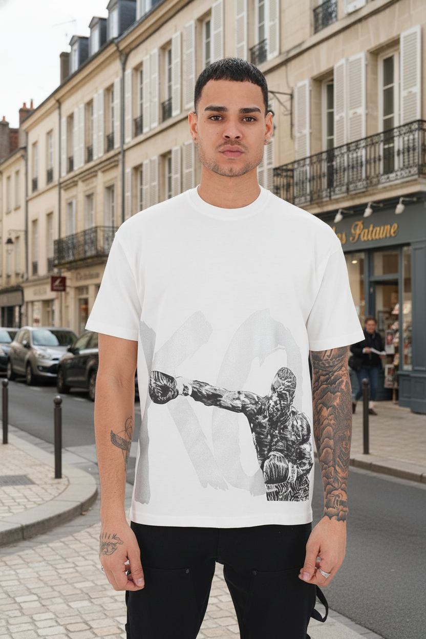 T-shirt KO Boxe Blanc – Style Fight & Streetwear Audacieux