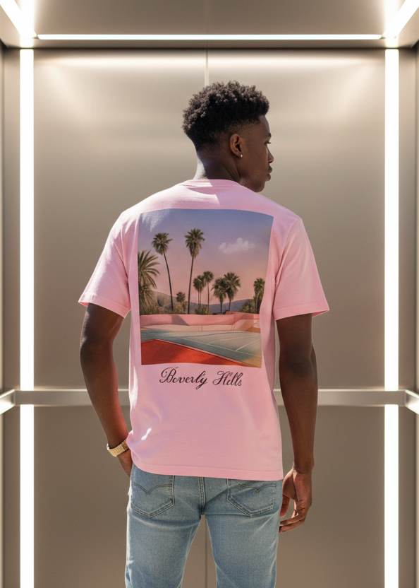 T-shirt Beverlly Hills Rose : Coupe droite & Style Urbain