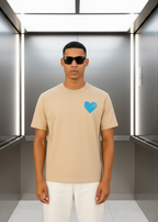T-shirt LOVE Beige : Coupe Oversize & Coeur Bleu