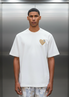 T-shirt LOVE Blanc : Coupe Oversize & Coeur Beige