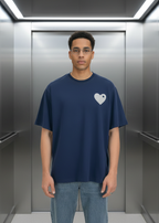 T-shirt LOVE Bleu : Coupe oversize & Coeur blanc