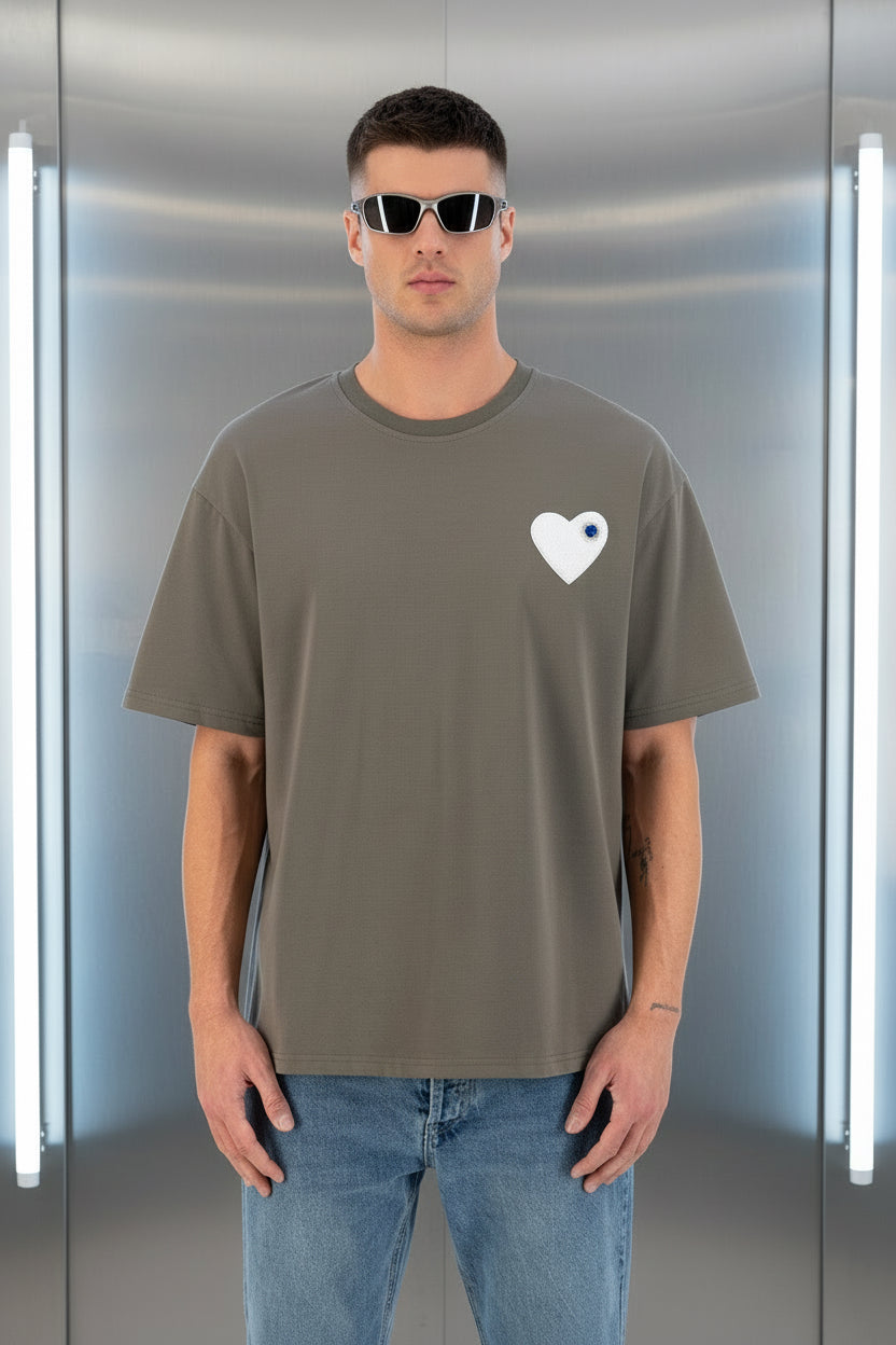 T-shirt LOVE Vert : Coupe oversize & Coeur Blanc