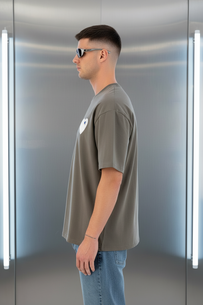 T-shirt LOVE Vert : Coupe oversize & Coeur Blanc