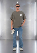 T-shirt LOVE Vert : Coupe oversize & Coeur Blanc