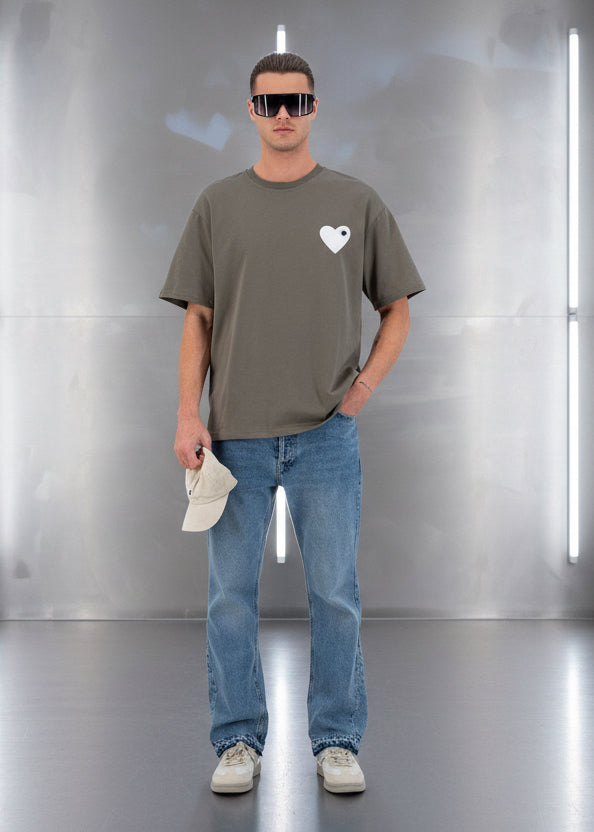 T-shirt LOVE Vert : Coupe oversize & Coeur Blanc