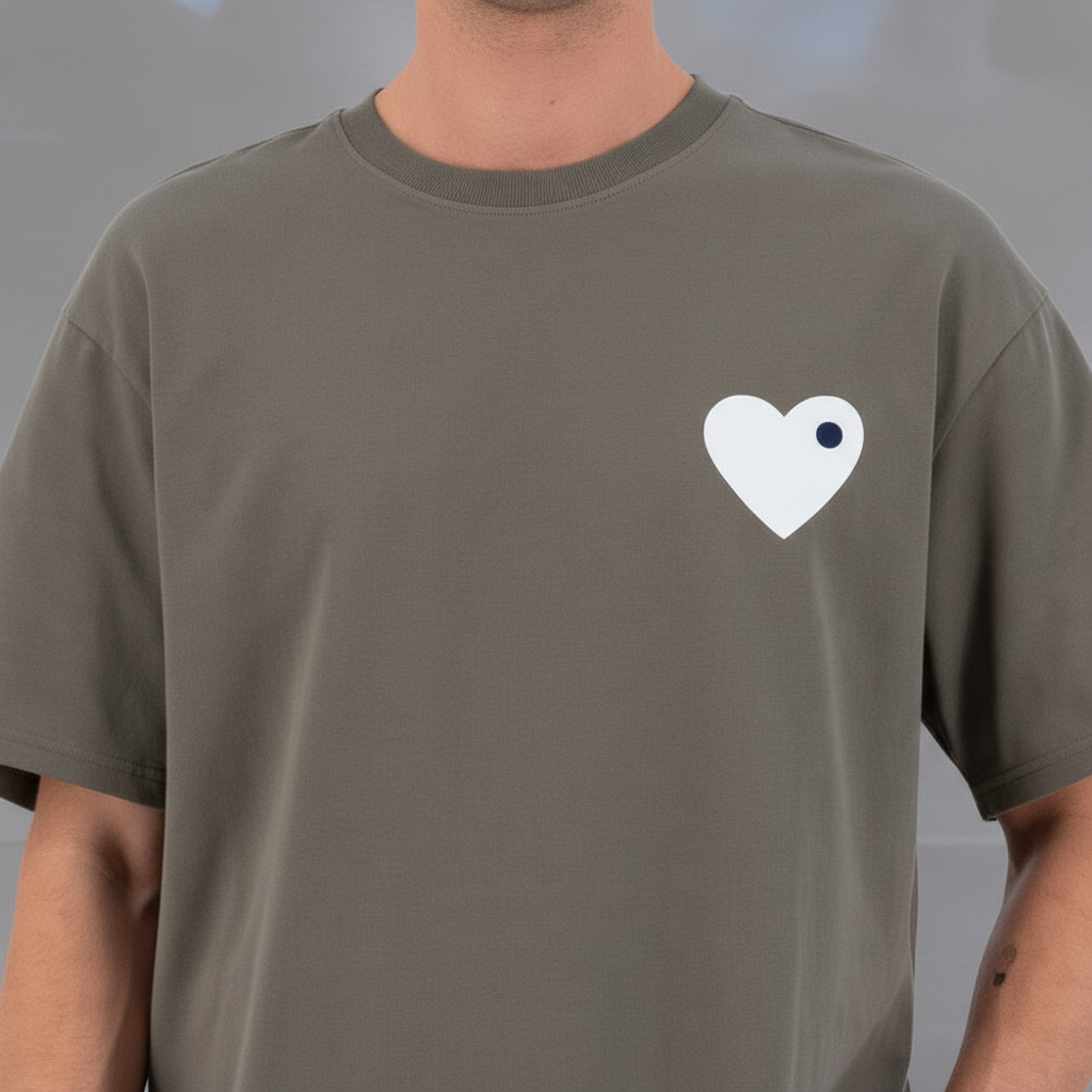 T-shirt LOVE Vert : Coupe oversize & Coeur Blanc