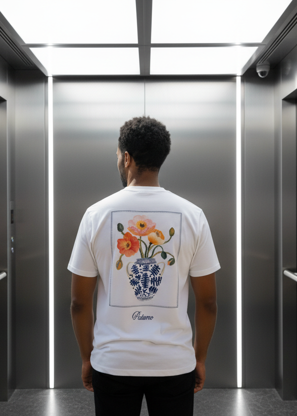 T-shirt Palazzo Flowers Blanc : Coupe droite & Style minimaliste