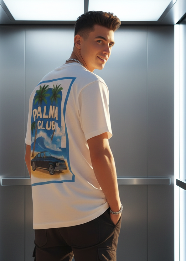 T-shirt Palma Club Blanc : Coupe oversize & Style minimaliste