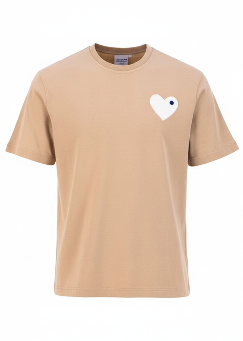 T-shirt LOVE Beige foncé : Coupe Oversize & Coeur Blanc