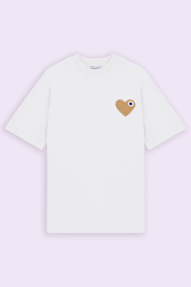 T-shirt LOVE Blanc - Coeur brodé Beige