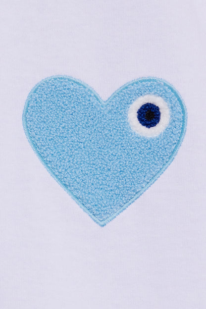 T-shirt LOVE Blanc - Coeur brodé Bleu